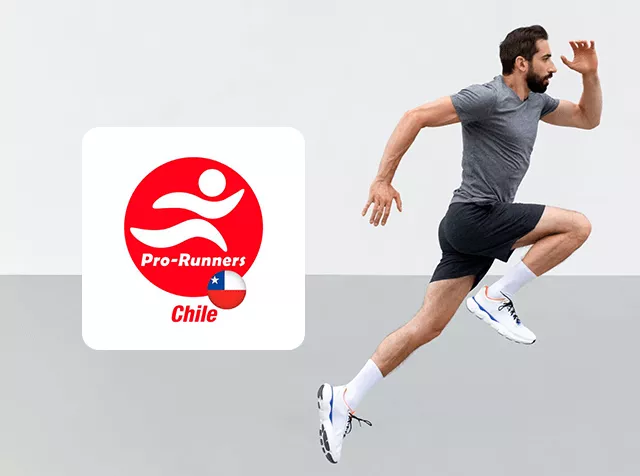Logo de Pro-Runners Chile junto a un corredor en carrera sobre fondo claro