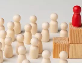 Ilustración que simboliza los estilos de liderazgo en una empresa y la relación entre jefes y equipos de trabajo.